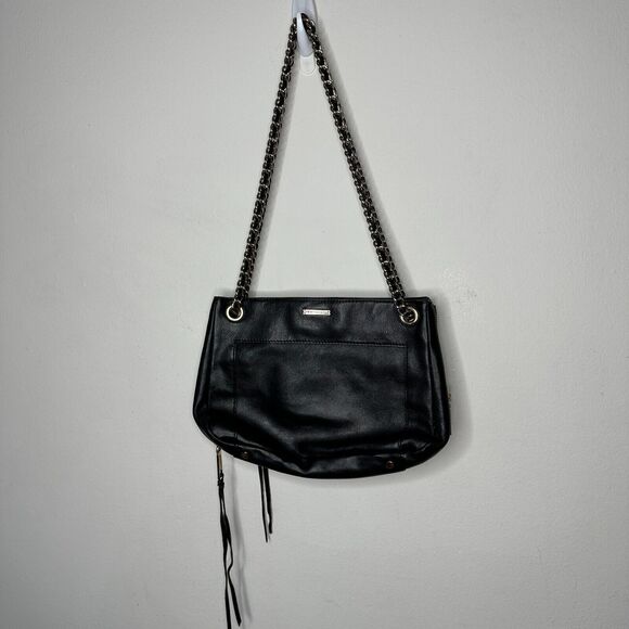 Rebecca Minkoff Black Leather Shoulder Bag Purse with Gold Hardware Chain Strap - Picture 9 of 16